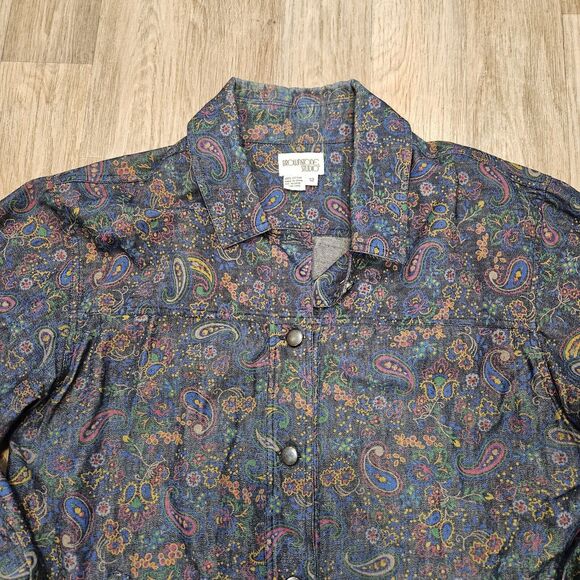 Vtg Brownstone Denim Jacket Womens 12 Floral Paisley Shacket Artsy Boho Retro - Picture 2 of 8